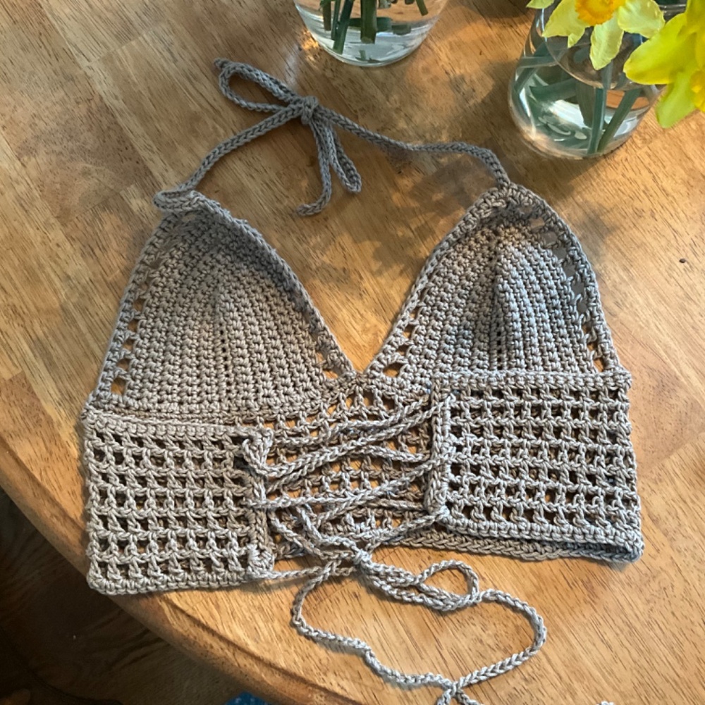 Handmade Crochet Halter Size Small Boho Bikini Bralette Off the Shoulder - Picture 3 of 7
